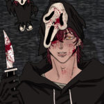 A drawing referencing Scream movie featuring an original character.