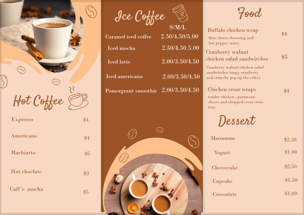 Courteous Cafe Color brochure menu